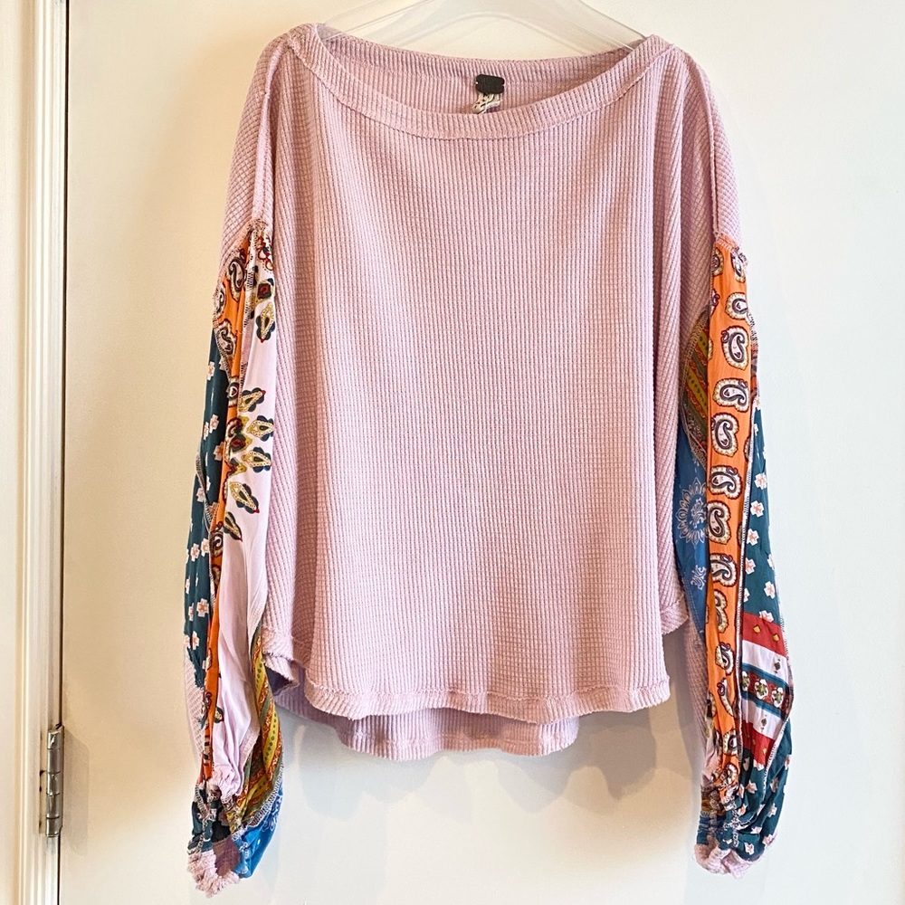 Free People waffle shirt boho sleeves
